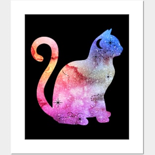 Colorful Galaxy Cat Posters and Art